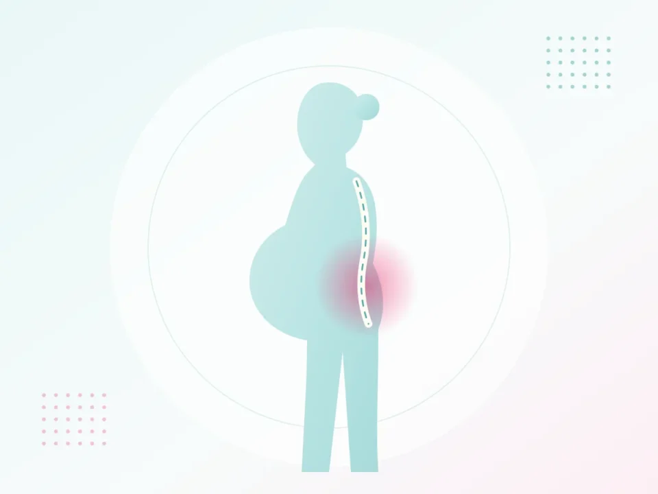 Illustration of a pregnant woman with lower back pain – women’s health and pregnancy physiotherapy at UR Physio Clinic, Murlipura, Jaipur